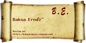 Baksa Ernő névjegykártya
